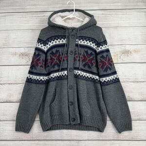 Paolo Mondo Fair Isle Button Front Cardigan Sweater Hoodie Mens XL Gray Italy